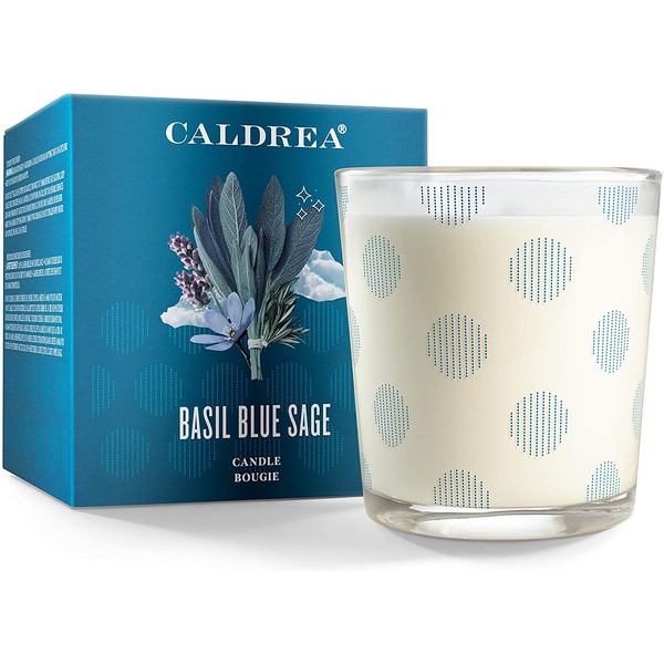 Caldrea Scented Candle, Made with Essential Oils and Other Thoughtfully Chosen Ingredients, 45 Hour Burn Time, Basil Blue Sage Scent, 8.1 oz (Packaging May Vary)