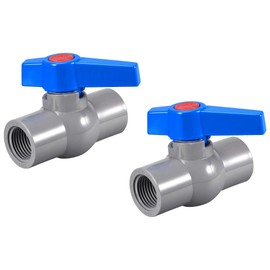 sourcing map Ball Valve, G1/2 Female Thread PVC Valve for Aquarium Setup, Sump Pump, Pool, Garden Sprinkler Gray Blue 2Pcs