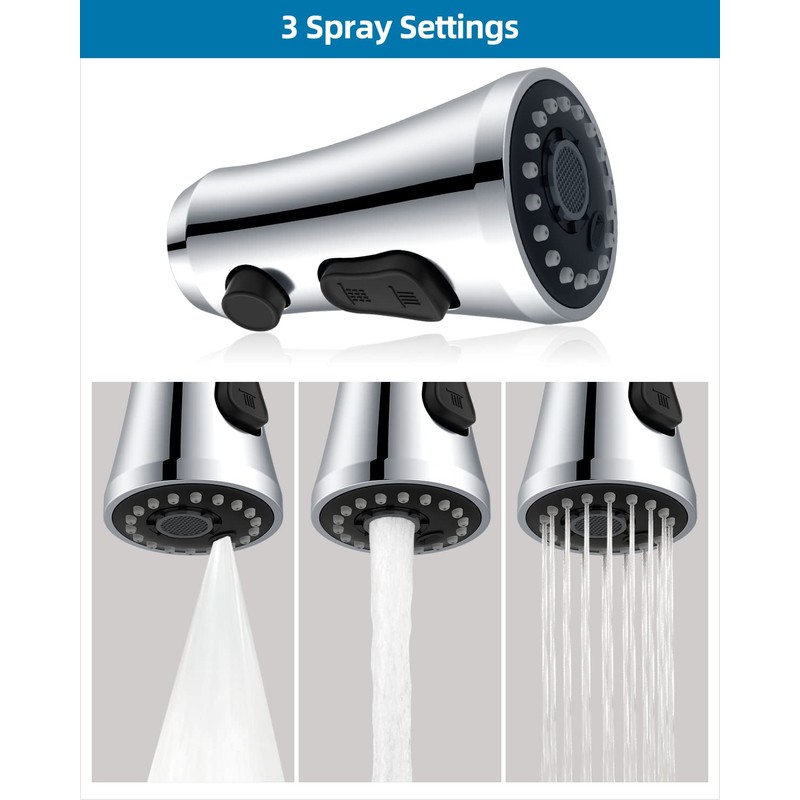 Universal Chrome Faucet Head Replacement with 15 Adapters Compatible with