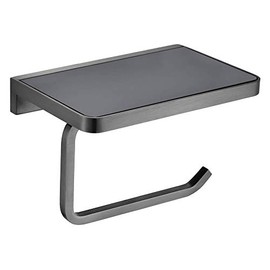 Lexora Home Glass Shelf with Toilet Paper Holder in Gun Metal and Black