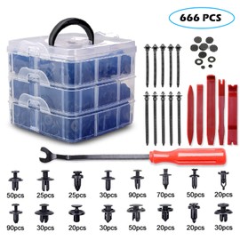 GLK 666Pcs Car Push Retainer Clips Plastic Fasteners Kit with 16 Most Popular Size Nylon Bumper Fender Panel Clips Push Pin Rivets for Toyota GM Ford Honda Chrysler