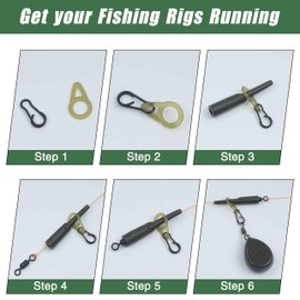 OROOTL Carp Fishing Bait Rigs Tackle Kit, 60pcs Fishing Swivel Speed Clips Connector Anti-Tangle Sleeves Tube Fishing Gear Carp Fishing Accessories