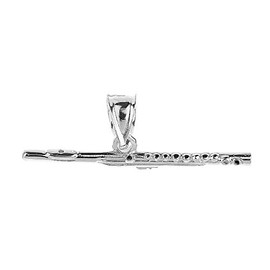 Music Jewelry Solid 10k White Gold Music Charm Flute Pendant