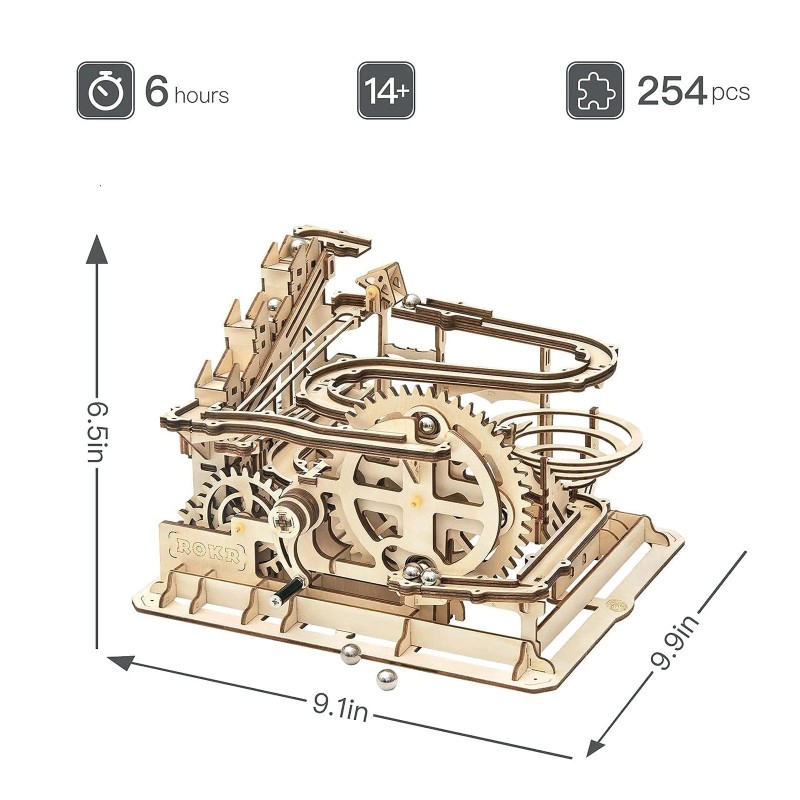 ROKR 254Pcs Marble Run 3D Wooden Puzzle With Waterwheel And