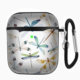Compatible with AirPods 1st 2nd Generation Charging Case, Soft Patterned Leather Shockproof Protective Cover Case (Dragonfly Pattern)