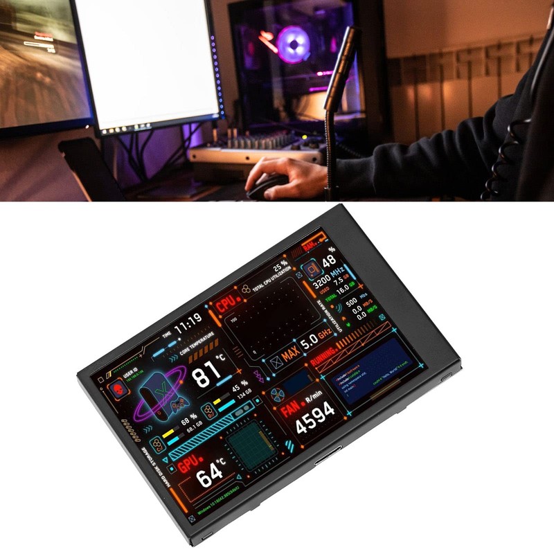 ASHATA 3.5 Inch IPS USB Mini Screen, Computer Temperature Monitor,