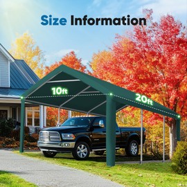 Quictent Carport Replacement Tarp Canopy Top Cover with Leg Cloth with Bungees Balls, for 10x20 ft Garage Party Tent Shelter - Green, One Roof Only