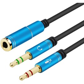 Multibao Headphone Splitter For Computer 3.5mm Female to 2 Dual 3.5mm Male Headphone Mic Audio Y Splitter Cable for Gaming Headsets to PC Adapter - Blue, 25cm