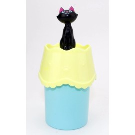 We Pay Your Sales Tax Novelty Design Bathroom Dresser Organizer Cotton Swabs Holder w A Lucky Cat Blue