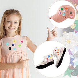 Oruola 80pcs Iron on Patches,Mini Flower Star Heart Iron Patches for Clothing,Sew On Embroidered Applique Patches for Girls,Iron on Patches for Cothing,Hat,Jackets,Jeans,Backpacks,DIY Crafts,Colorful