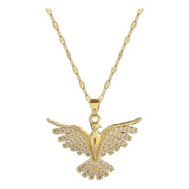 Collar Dije Ave Fenix Águila Ascendente Pájaro De Fuego Chapado En Oro De 18k Para Mujer Dama Elegante Con Piedra De Zirconia Cúbica