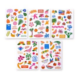 ban.do Colorful Puffy Stickers, 5 Sheet Assorted 3D Sticker Pack Includes Sayings, Food, and Flowers, Assorted SP22
