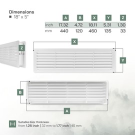 Vent Systems 18" x 5" Inch - Pack of 2 - White Plastic Door Air Vent Cover Grill - Home, Garage Louvered Vent - Register Interior Door Grille - Door Vents for Interior Doors Two Sided