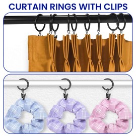 NICKLIN Curtain Rings with Hooks, Pack of 33 Metal Curtain Rings with Clips, Black, 32 mm Inner Diameter, Curtain Rings for Rod, Window, Door, Shower Curtain, Washing Line