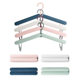 3Cboutique Space-saving Travel Hangers, 4 Pack Compact Portable Foldable Coat Hangers, Folding Clothes Hangers with Clips for Travel Outdoor Camping RV