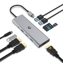 USB C Docking Station, QIYO USB C Hub with Dual 4K HDMI, DisplayPort, 95W PD, USB 3.0 Ports, and SD/TF Card Reader for USB C Devices and Thunderbolt 3/4 Laptops