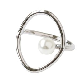 Oval Ring for Women, Trendy Simple Geometric Hollow Oval Pearl Silver Rings Unique Open Dome Adjustable Ring for Teen Girls Holiday Jewelry Gifts (Oval)
