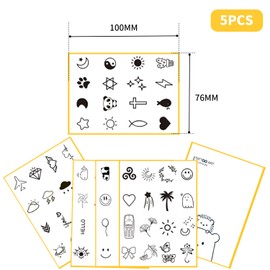 WOOXDYUK Temporary Tattoo Sets, 5 Sheets with 80 Styles Neck Small Face Bohemian Fake Tattoo Stickers, Lace Tribal Tattoos, Lotus Moon Flowers Girls Tattoo, Colour Skin for Women, Black