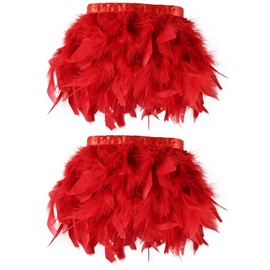 whitefeather Red 4 Yards Turkey Feather Trim - 4~6in Fashion Dress Sewing - Natural Fluffy Feather Trim Fringe for Party Clothing DIY Sewing Craft Wedding Dress