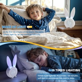Homealexa Kids Alarm Clock, Girls and Boys Alarm Clock Digital for Bedroom, Rabbit Alarm Clock, LED Wake Up Light Girls Alarm Clock, Bedside Clock