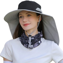 HUAMULAN Women Men Wide Brim Sun Hat Hiking Fishing Hats with Neck Flap Outdoor Safari Cap Waterproof Quick Dry UV Protection