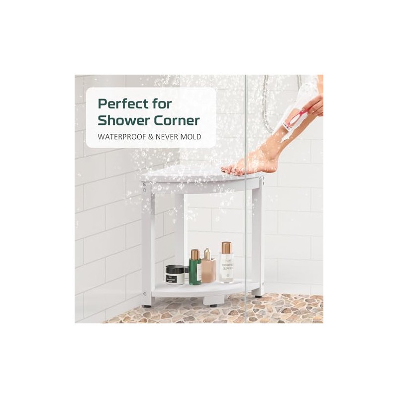 Waterproof Corner Shower Stool for Inside Shower, Poly Lumber Shower