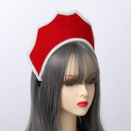 Renaissance Medieval Tudor Queen Headpiece for Women, Anne Boleyn Headband, Elizabethan Royal Coronet Hood, Tiara Hat (Red-2)