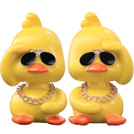 wonuu Lindos adornos de coche de pato amarillo con diseño de pato fresco, decoración de tablero de coche, muñeca de cabeza agitada