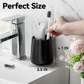 AZMOYAC Matte Black Toothbrush Holder, Ceramic Toothbrush Mouthwash Cup, Toothpaste Holder for Bathroom Organizer, Pen Holder for Desktop, Makeup Brush Holder