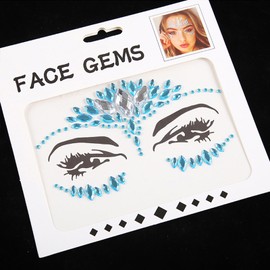 2-Pack Rhinestone Face Stickers – Self-Adhesive Gem Temporary Tattoo Jewelry Stickers in Blue, Red, Yellow, Purple Party Face Gems for Women (blue)