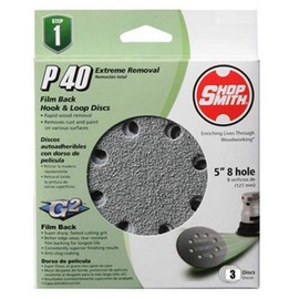 ali industries 12280 Shopsmith, 3 Pack, 5 -Inch, 8 Hole, 40 Grit, Hook and Loop Sanding Disc