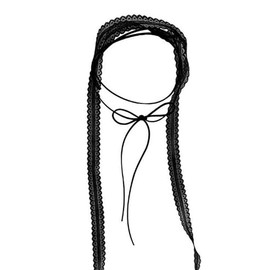 Dot knot cho08 Lace Choker, Lace Knitting Ribbon Choker, Black, Adjustable Length, Gothic Style, Alloy Steel, Simulated Pearl