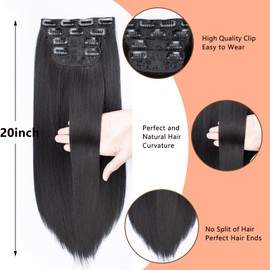 Mscat 20 Inch Black Clip in Hair Extensions Synthetic Thick Hair pieces for Women Girls 4PCS Full Head Set Curly Synthetic Hair Extensions(1B#)