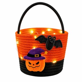Halloween Basket, Boo Basket, Gift Basket, 9 x 6.3 in, LED, Bat & Pumpkin
