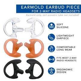 MaximalPower Multi-Color Earmold Earbud Combo for Headset Earpiece Audio Kits Surveillance (1x Right Clear & 1x Right Black)
