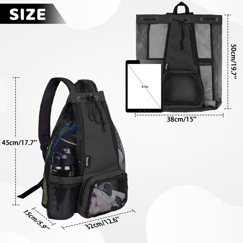 Timoxi Swim Bag Beach Backpack with Padded Shoulder Strap Mesh