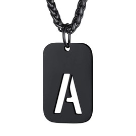 Bandmax Dog Tag Chain Men's Women's Dog Tag Chain Stainless Steel Letter Chain Black Necklace with Pendant Wheat Chain 55 cm Chain Jewellery Accessory, Stainless steel, metal, Stainless Steel