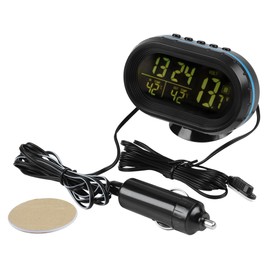 Luminous Clock Car Thermometer Temperature Display Voltage Monitor 12/24H Black