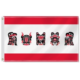 3×5 FT Teslin Tlingit Council Flag,Large First Nations Indigenous Tribe Decor,Yukon Native Double Side Digital Printed 150D Polyester Banner With Canvas Header Brass Grommet For Outdoor Indoor Parade Car