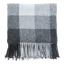 Ukrainian Wool Fringed Throw Blanket Soft Cozy Warm Lightweight Plaid Design 55 x 78 Elegant Home Decor Made in Ukraine (Gray & White)