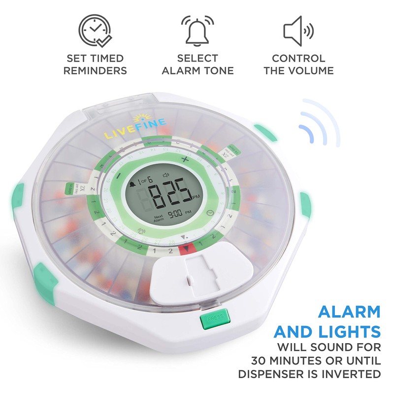Live Fine 28-Day Automatic Pill Dispenser Frosted Lid with Upgraded