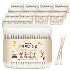 Burend Vegan Sterile Wooden Swabs, 350 Pieces, 15 Pieces / 뷰렌드 비건 멸균 나무 면봉, 350개입, 15개