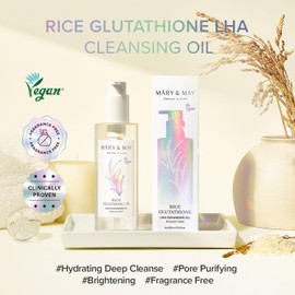 Mary&May Rice Glutathione LHA Cleansing Oil - Deep Pore Cleansing, Blackhead & Whitehead Removal - Korean Makeup Remover with Rice Bran Oil, Gentle Exfoliation, Clean Beauty, 6.76 fl.oz.