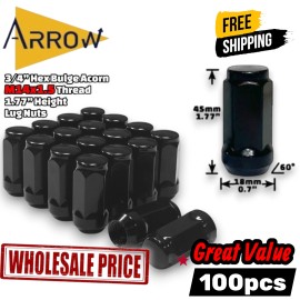 ARROW 100x Black 14x1.5 Bulge Acorn Lug Nuts 1.77" For Chevy GMC Silverado Sierra 1500