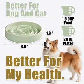 Slow Feeder Dog Bowls, Ceramic Dog Bowl with Anti-Slip, Slow Feeder & Non-Slip Design, Boredom and Anxiety Reducer, Suitable for All Breed Dogs and Cat (Ceramic-Green)
