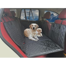 KRAXEN Back Seat Extender for Dogs - Waterproof Hard Bottom Car Seat Cover for Most Cars, Holds 400 lbs - Large Space Dog Hammock with Mesh Window, Door Protector and Storage Pocket for Pet Travel