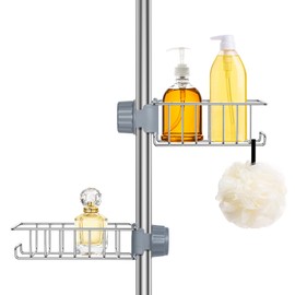 Ainiv Pack of 2 Shower Shelves No Drilling Stainless Steel Shower Shelf Rustproof Shower Basket for Shower Rail, Shampoo Holder Shower Gel Holder Soap Holder for Shower, Sponge Holder Organiser for