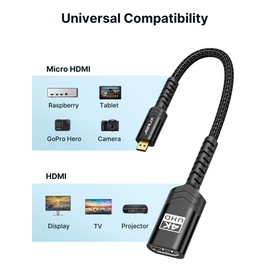 JSAUX Micro HDMI to HDMI Adapter [Pack of 2], Micro HDMI Male to HDMI 2.0 Female Cable, 4K @ 60Hz HDR 3D 18Gbps, Compatible with Smartphones, Tablets, Cameras and Other Gold-Plated Devices, Black