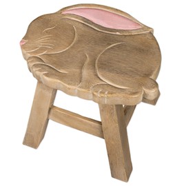 Bunny Design Hand Carved Acacia Hardwood Decorative Short Stool
