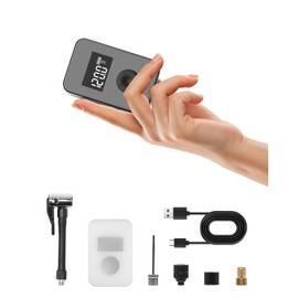 Yearntour Bike Pump TurboCore Motor Tech - Metal-Cylinder Electric Bicycle Pump Portable with Pressure Gauge, Rechargeable Mini Bike Tire Pump for Adult Bikes/Moto, Small LED Light Air Pump